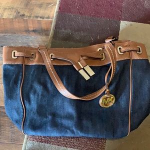 Denim and tan large Michael Kors purse